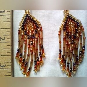 Handmade beaded dangle earrings seed bead Mexican jewelry